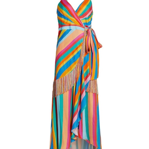 NWT farm rio striped scarf wrap maxi dress in rainbow XS - Picture 3 of 12